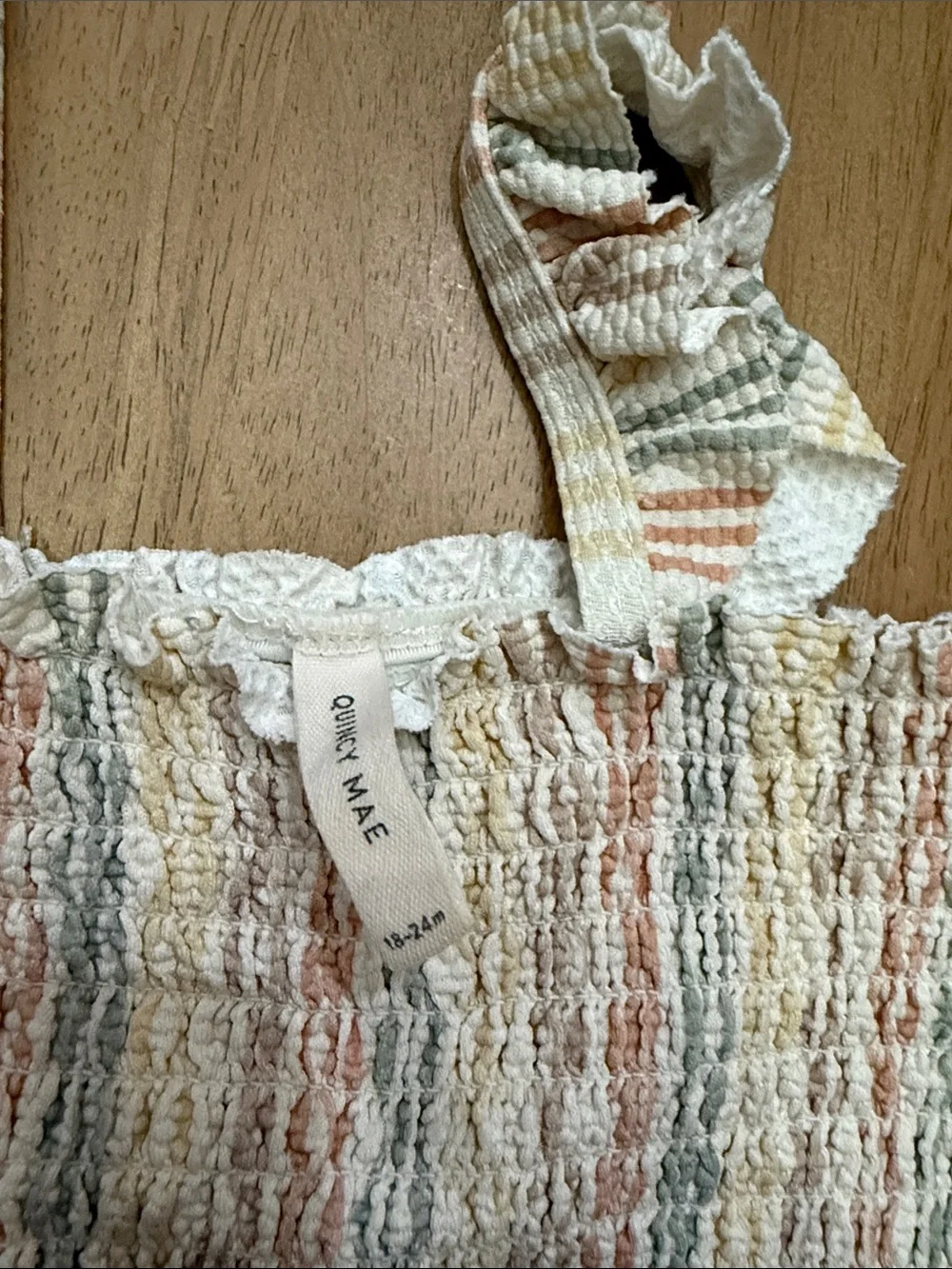 Quincy Mae Pastel Stripe Smocked Ruffle One-Piece
